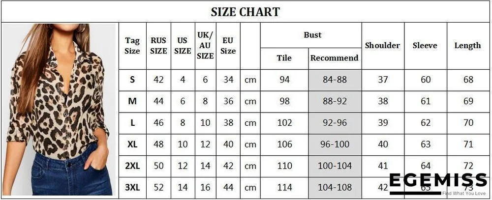 Chiffon Leopard Print Blouse Long Sleeve Turn-Down Collar Ladies Shirt Loose Plus Size Tops | EGEMISS