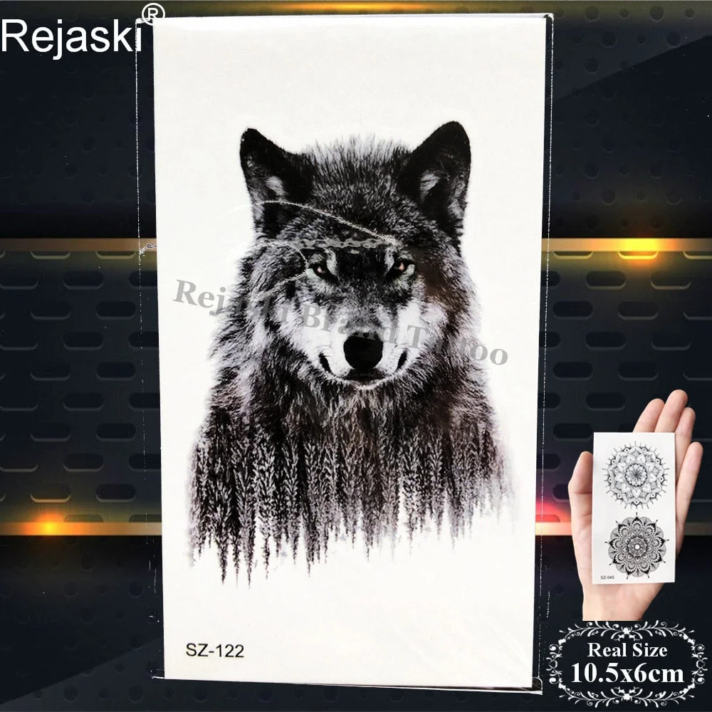 Rejaski Black Temporary Tattoo Stickers Women Iceberg Arm Geometry Waterproof Tatoos Men Mountain Fake Tattoo 3D Summer Style