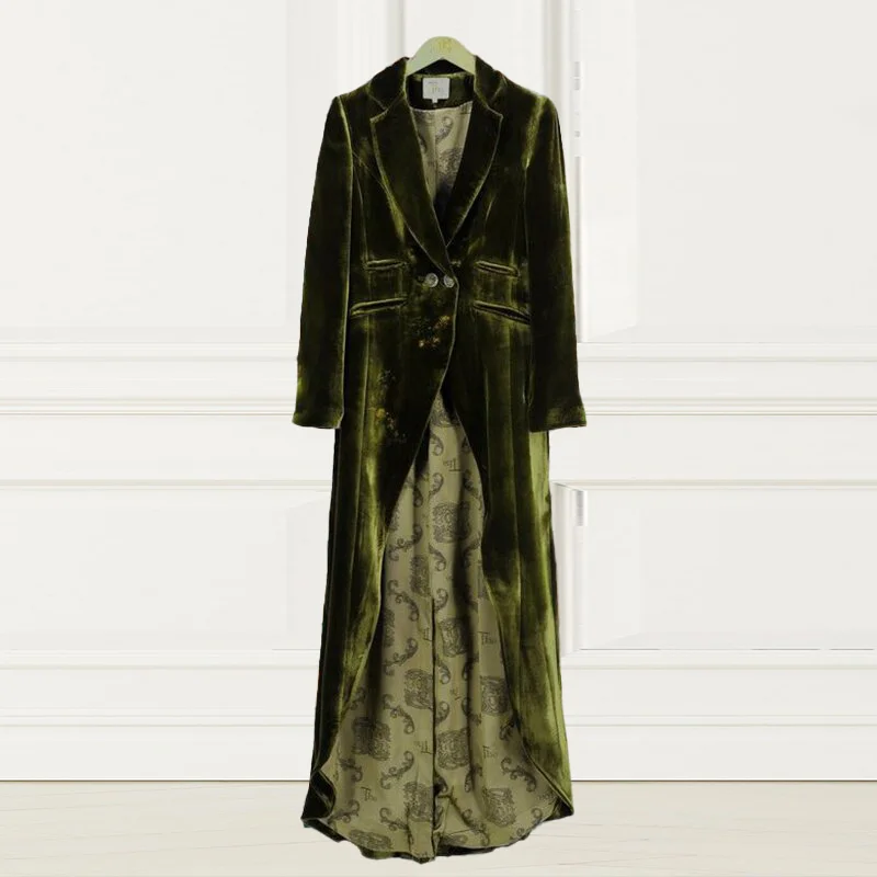 Vintage Velvet Paneled Long Sleeve Coat