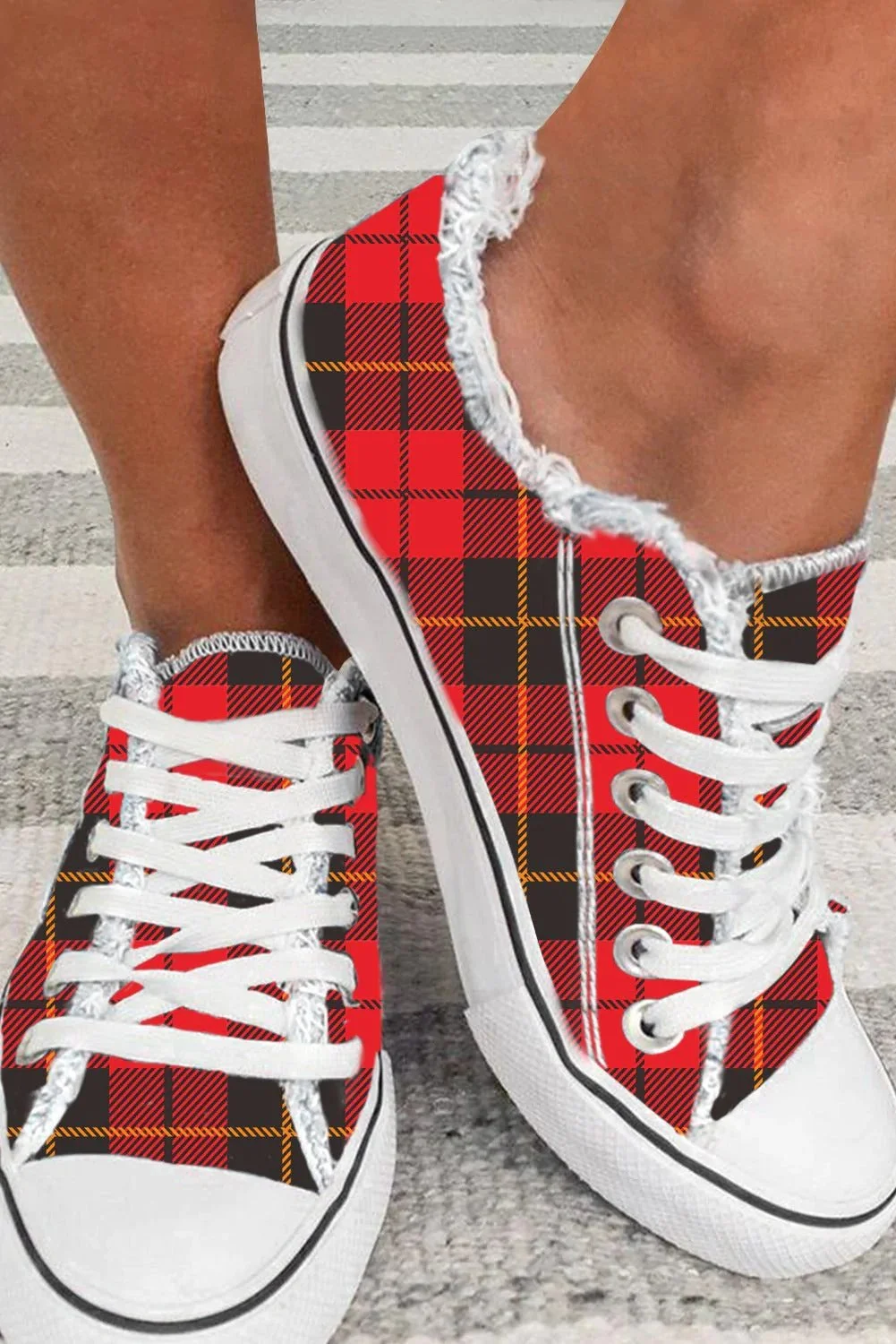 Red Plaid Holiday Canvas Sneakers