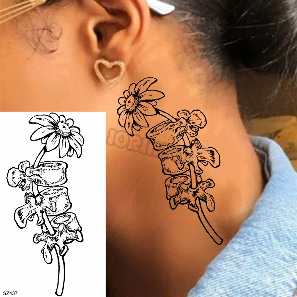 Black Rose Flower Temporary Tattoos For Women Girls Realistic Cosmic Moon Thorns Fake Tattoo Sticker Forearm Tatoos Legs Wedding