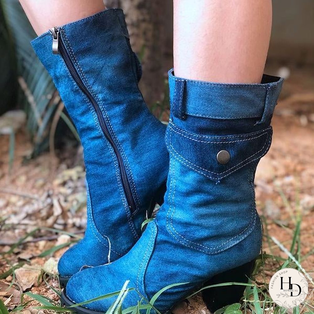 High Heel Zipper Cowboy Boots