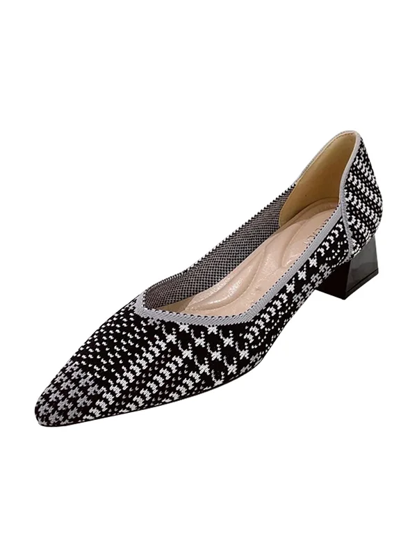 Contrast Color Houndstooth Pointed-Toe V-Cut Pumps