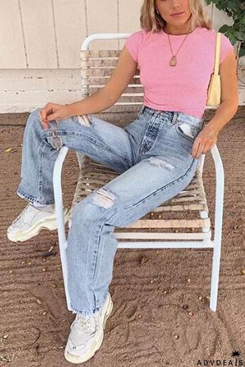 Broken Hole Straight Jeans