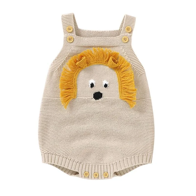 Autumn Winter Infant Baby Romper Newborn Baby Boy Girl Cute Lion Head Braces Clothes Rompers Baby Boys Girls Knitted Rompers