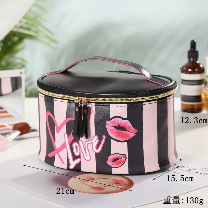 New Leather Portable Women Cosmetic Bag With Mirror Travel Toiletries Storage Organize Handbag Waterproof Washing Makeup Bag