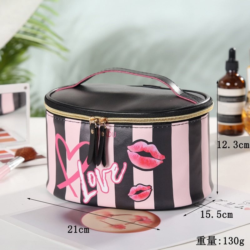 FUDEAM Leather Portable Women Cosmetic Bag With Mirror Travel Toiletries Storage Organize Handbag Waterproof Washing Makeup Bag