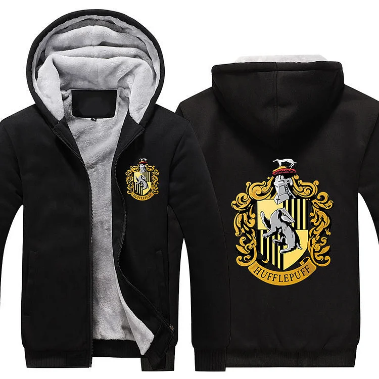 Mayoulove Harry Potter Hufflepuff Unisex Lined Hoodie Fleece Sweatshirt Full Zipper Hooded Thicken Jacket-Mayoulove