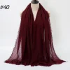 Pleated Linen Cotton Scarf Woolen Edge Women Hijab Shawl