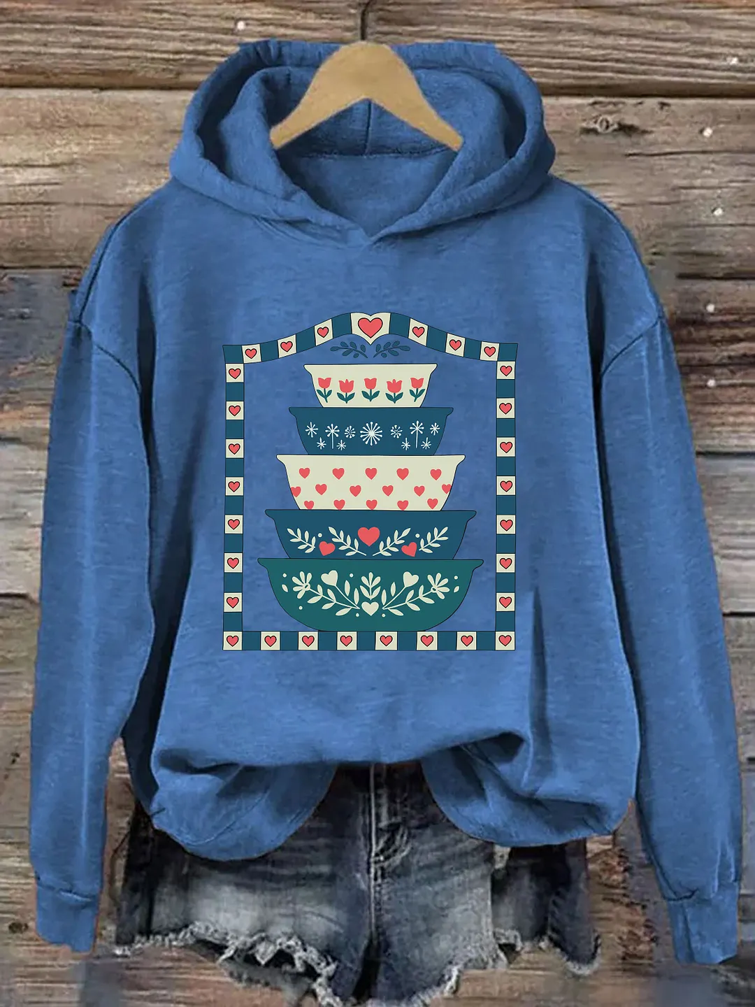 Grandma's Closet Floral Stacked Bowls Hoodie