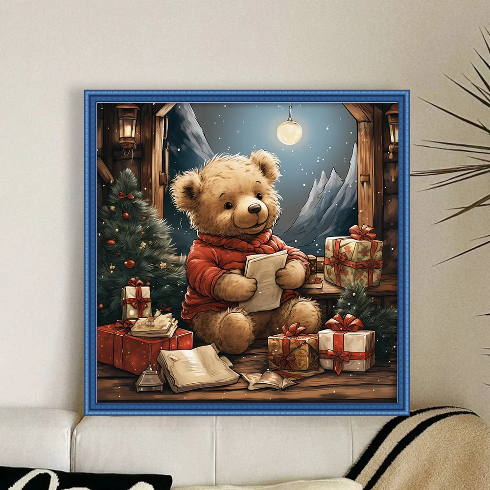 11CT Full Stamped&nbsp;Cross Stitch - Christmas Bear(Canvas|40*40CM)