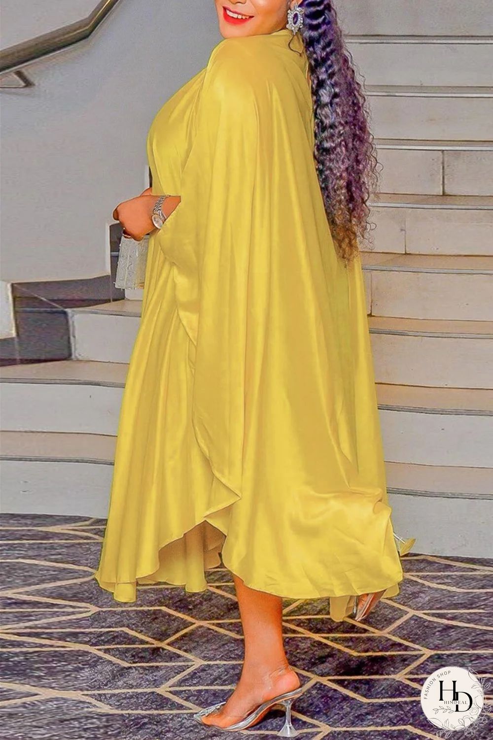 Yellow Casual Daily Solid Appliques Beading O Neck Long Dress Dresses