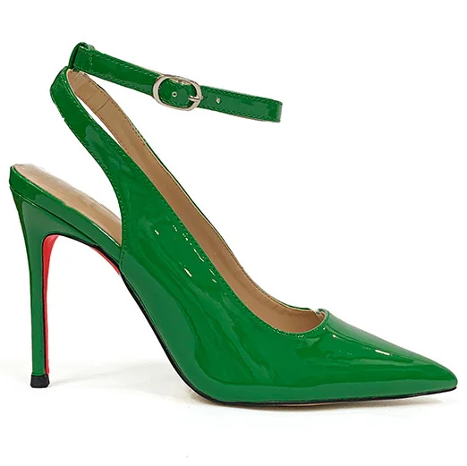 100mm Women's Red Bottoms Ankle Strap Pointed Toe Pumps Wedding Party  High Heels Shoes-MERUMOTE