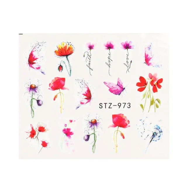 Nail Stickers Water Transfer Multiple Colors Ink Flower Leafs Designs Nail Decal Decoration Tips For Beauty Salons-Nail Inspo