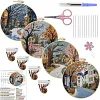 4pcs Town-DIY Embroidery Kit with Pattern Cotton Threads Needles Hoop Scissor 25*25cm tapestrymarket