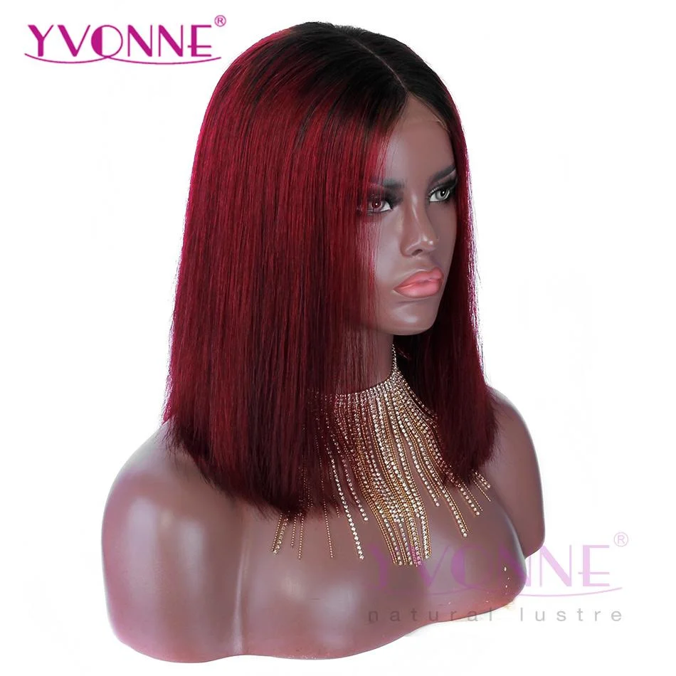FREE SHIPPING YVONNE Ombre Bob Silky Straight Wigs Color 1B/99J Lace Front Human Hair Wigs 
