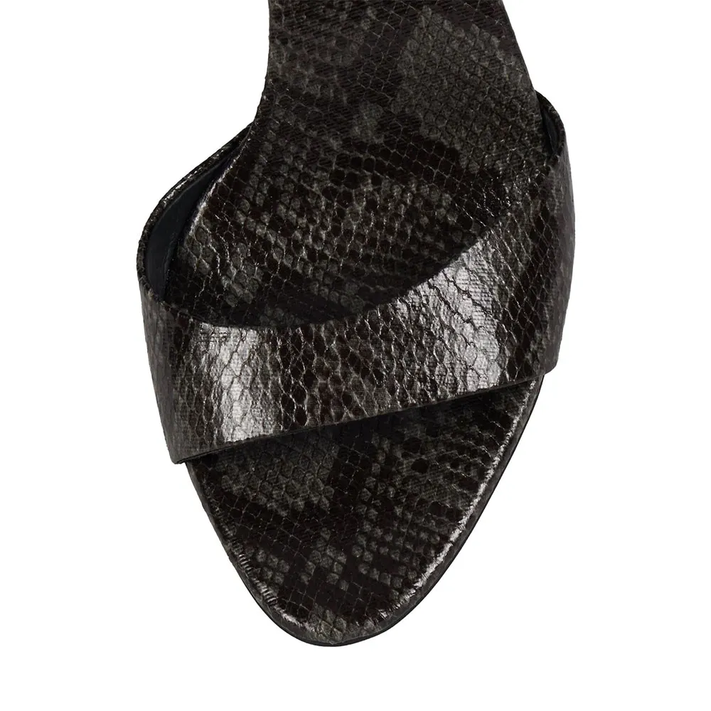 YDN Black & Grey Round Toe Comfy  Python Slip On High Heel Mules