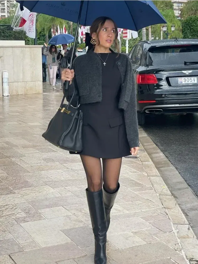 Patchwork Long Sleeve Fashion Mini Dress For Women High Waist Fashion Patchwork Streetwear Female Elegant Slim Dress 2025 