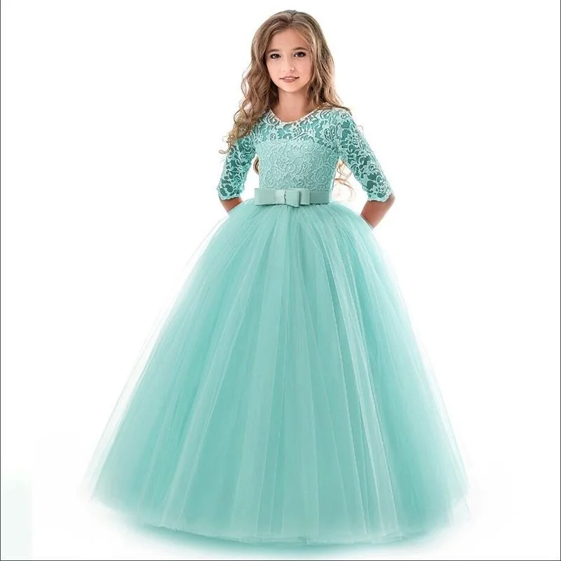 Girls Lace Dress For Wedding Embroidery Party Dresses Evening Christmas Girl Ball Gown Princess Costume Children Vestido 6 14Y