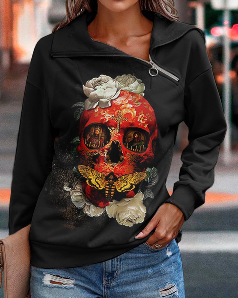 Women's Fashion Print Zip Hoodies-2307
