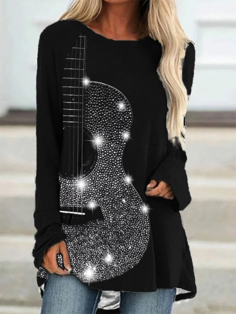 Classy Glitter Guitar Inspired A Line T Shirt