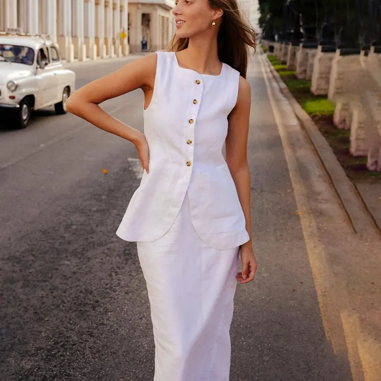 Churchf Churchf New White Square Collar Sleeveless Vest High-Waisted Skirt High Sense Suit Fashion Women's Wear