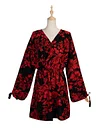 Floral-Print Puff Sleeve V-Neck Bohemia Mini Dress