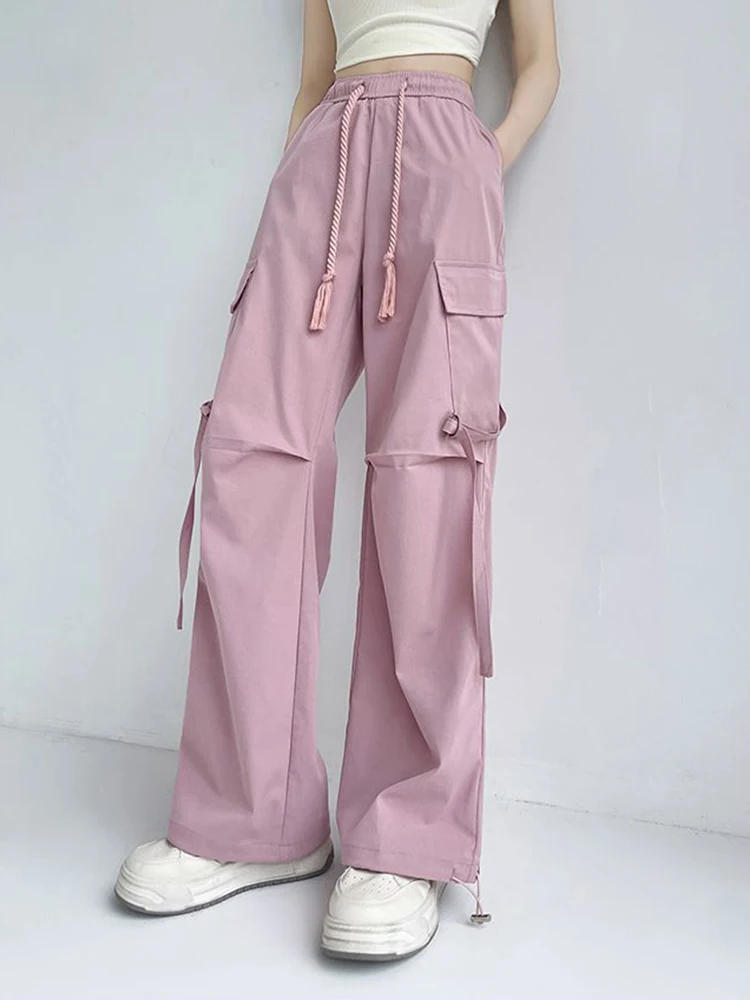 Myopiclunacy Y2k Women Retro Cargo Pants High Waist American Streetwear Trousers Casual Loose Vintage Pockets Harajuku Bf Wide Leg Pants