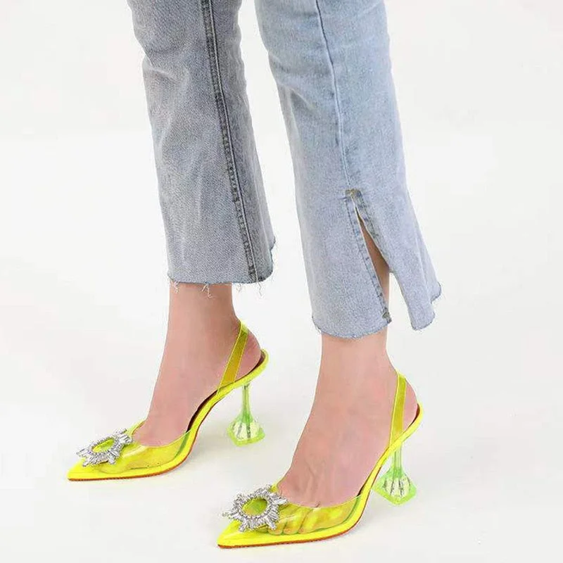 Pointed transparent sandals women summer 2021 new rhinestone sexy Baotou jelly banquet high heels Large size