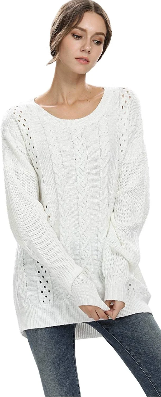 Women’s Casual Unbalanced Crew Neck Knit Sweater Loose Pullover Cardigan