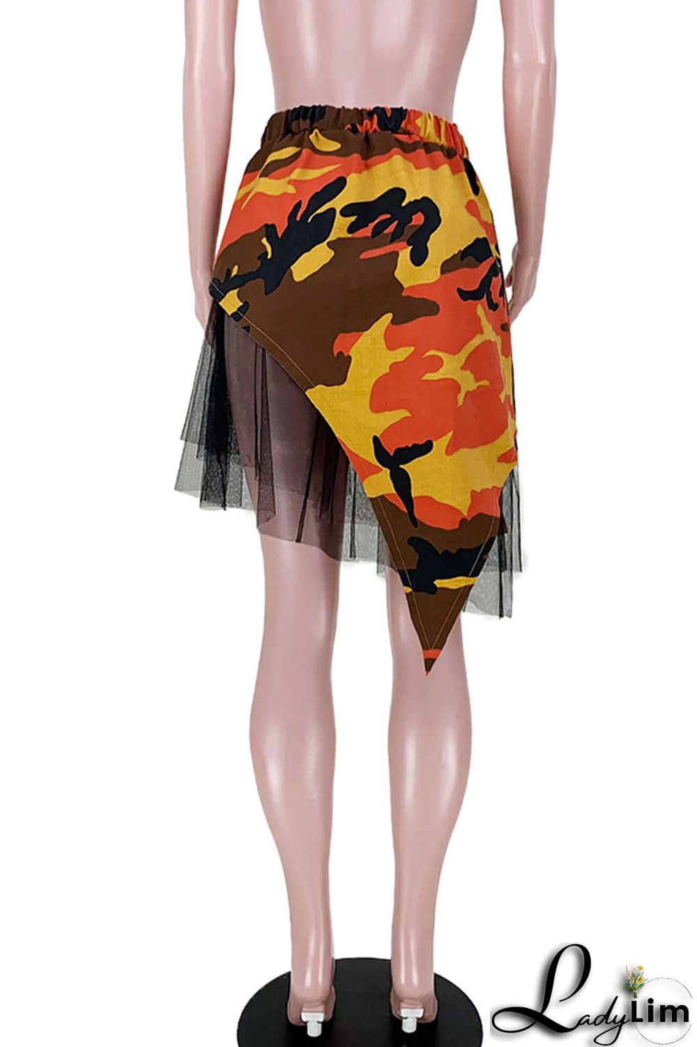 Pink Fashion Street Print Camouflage Print Patchwork Asymmetrical High Waist Full Print Bottoms