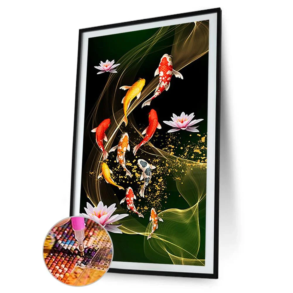 Diamond Painting - Full Round Drill - Koi Fish Lotus(45*85cm)