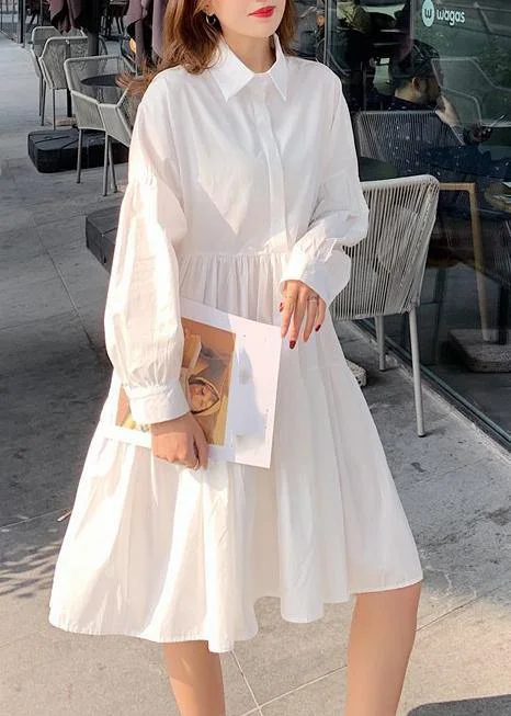 Diy White Asymmetrical Design Peter Pan Collar  Mid Dress Spring