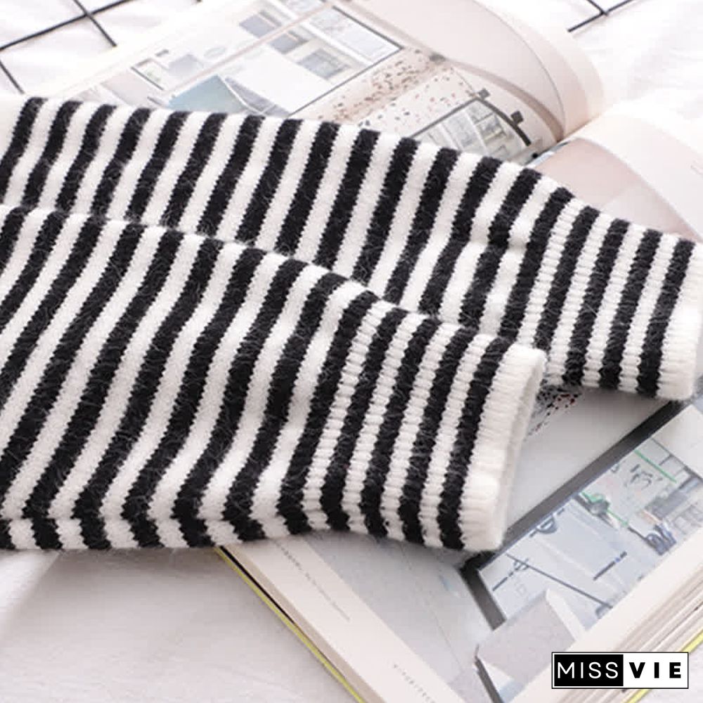 Cartoon Bear Pattern Stripe Sleeve Knit Sweater