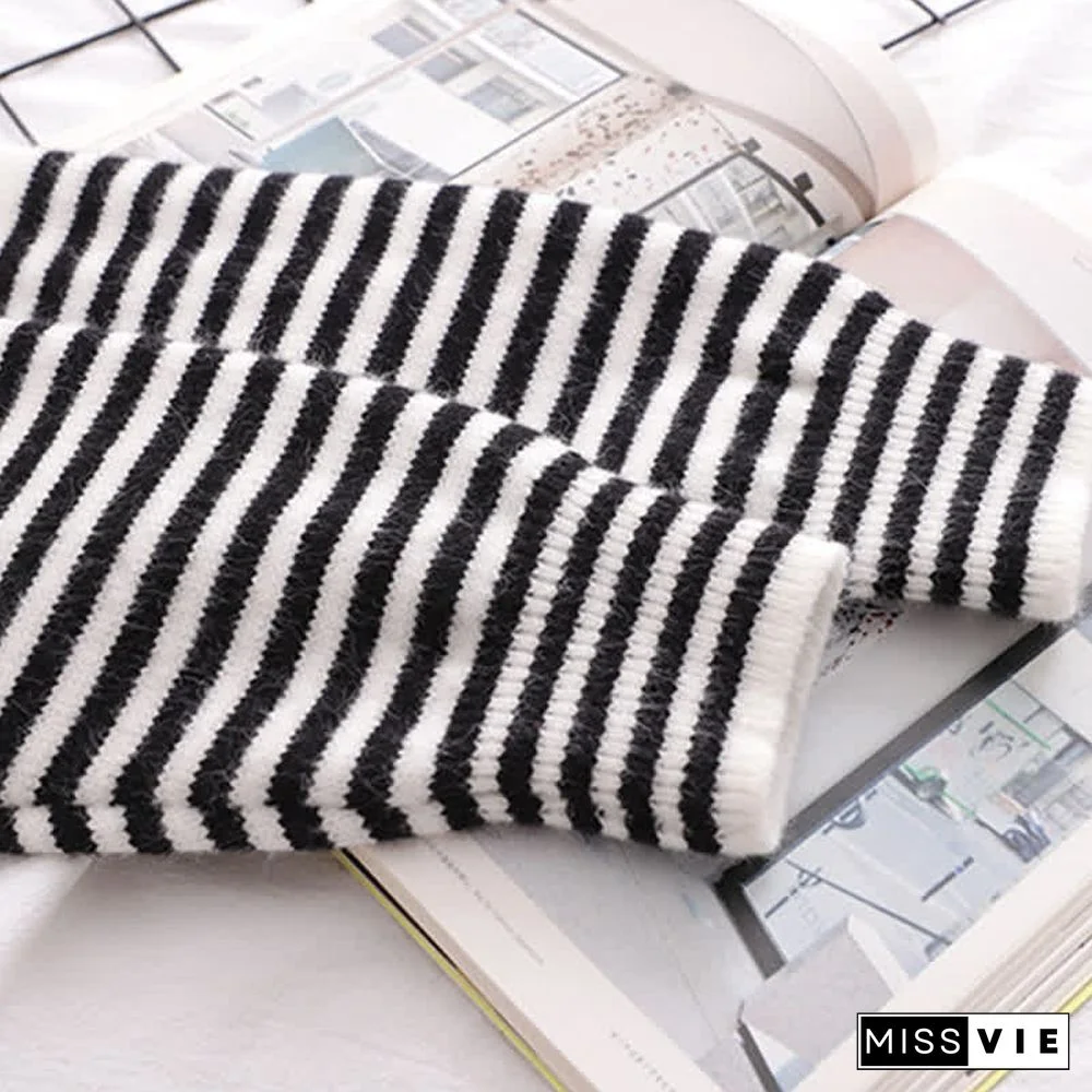 Cartoon Bear Pattern Stripe Sleeve Knit Sweater