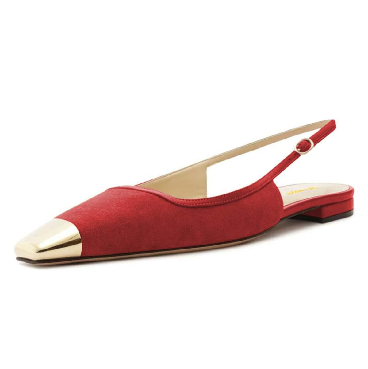 Red Patchwork Cap Toe Flat Shoes Women with Buckle Slingback Nicepairs