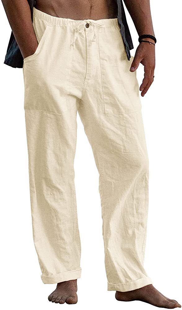 Men's Linen Pants Yoga Beach Loose Casual Summer Waist Drawstring Loose Pants-JRSEE