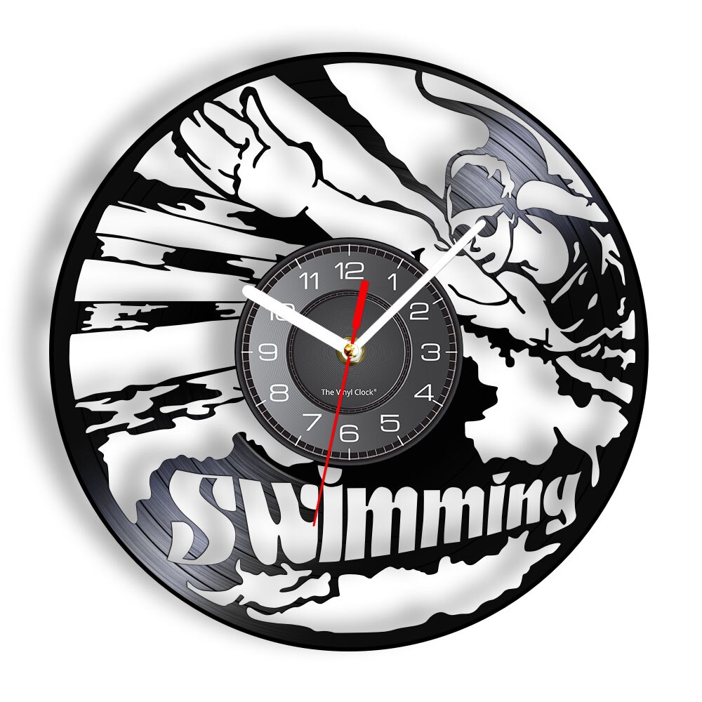 

Swimming Modern Art Silent Non Ticking W - Vinyl Record Wall Clock - Without LED, 501 Original