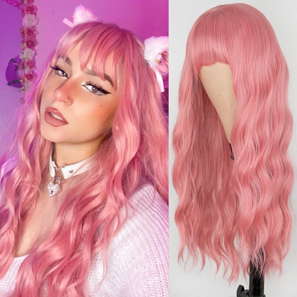 Jewtribute Hair®| Long Pink Womens Wigs With Bangs 