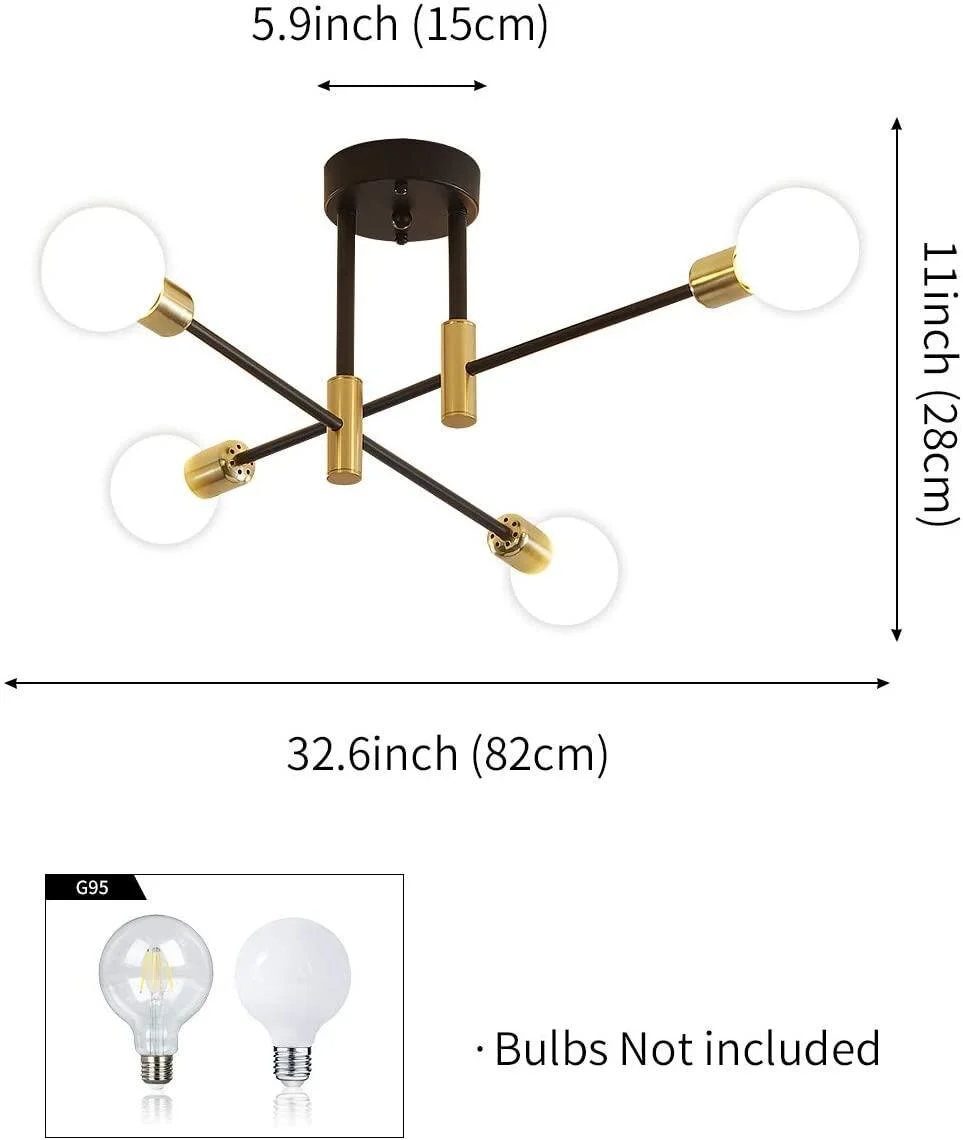 Modern Ceiling Light Fixture Industrial Semi Flush Mount Pendant Lighting for Kitchen Dining Room Bedroom Living Room Foyer