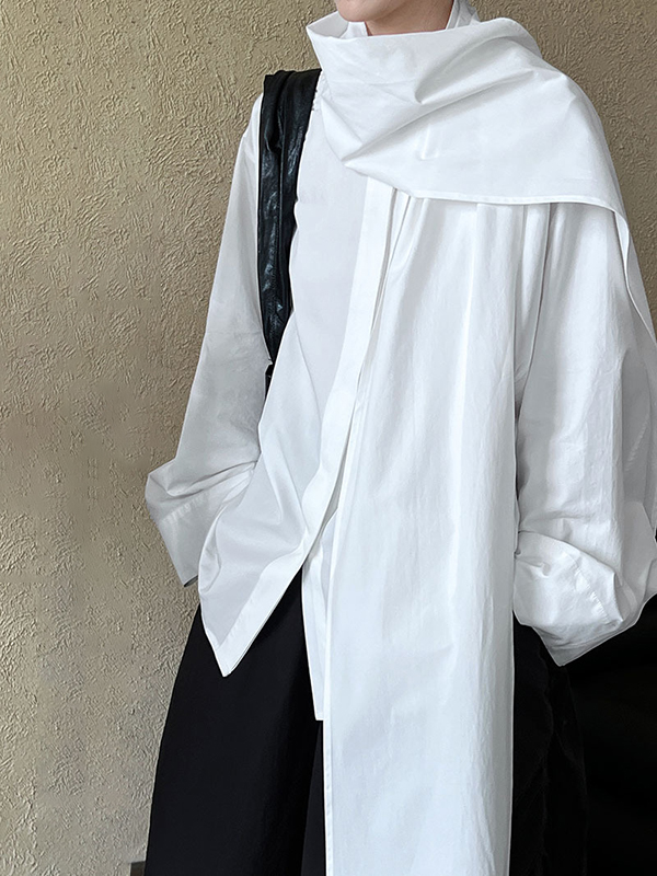 Loose Solid Color Ribbon Design Round Neck Long Sleeve Shirt