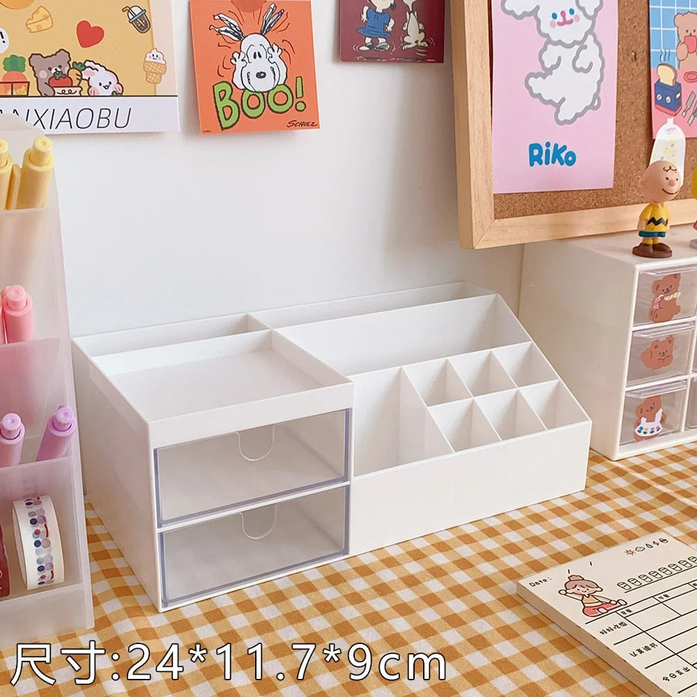 Desktop Storage Box W&G Kawaii Desktop Storage Box Three-color Pen Holder Drawer Type Cute Desktop Storage Pen Holder 515-1