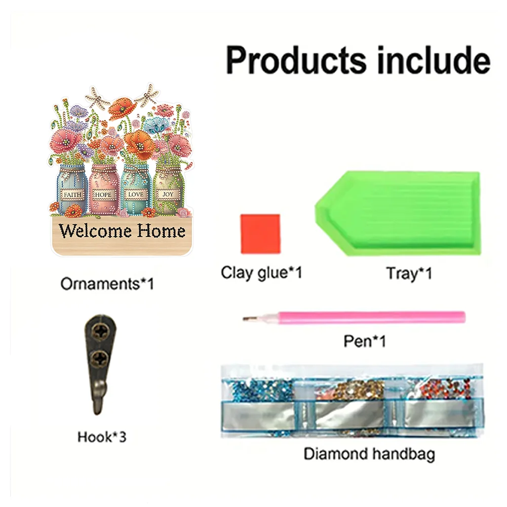 DIY Wooden Vase Diamond Art Hanging Hook Rail Diamond Painting Art Craft Wall Hooks