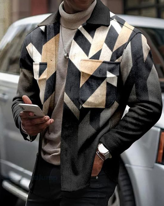 Men's Abstract Geometry Double Pocket Coat 0017