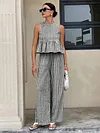 Women's Elegant Casual Sleeveless Ruffle Hem Top High-Waisted Pants Suits