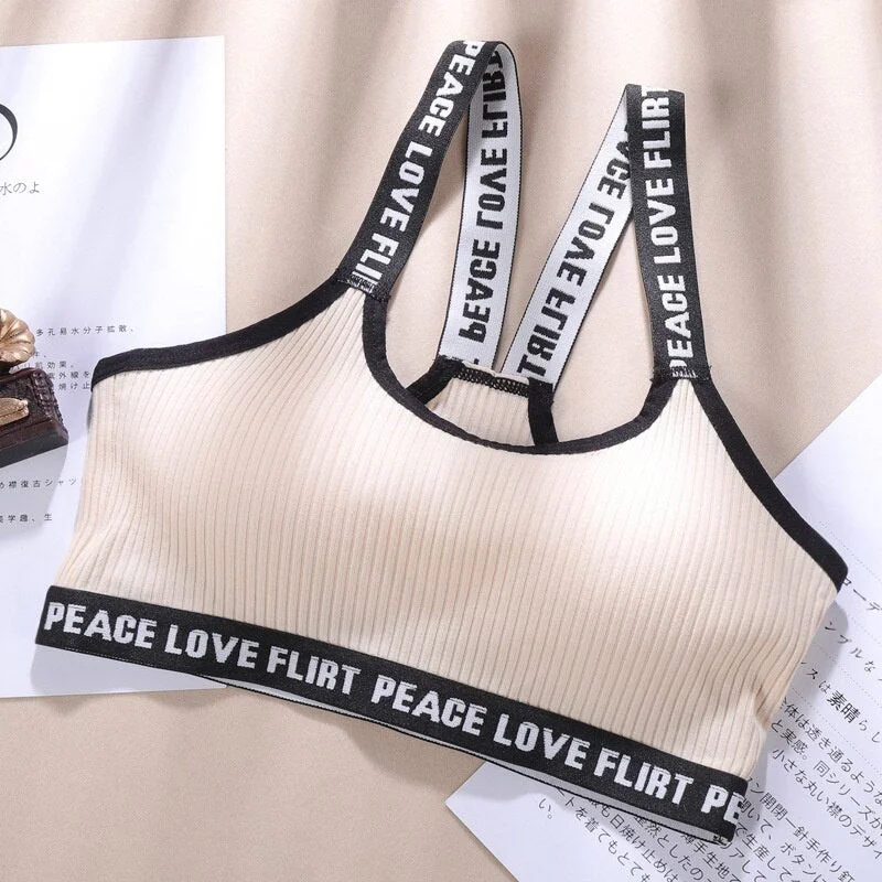 FINETOO Women Cotton Tube Top Femme Underwear Sexy Lingerie Bralette Cross Letter Strap Backless Bras Padded Brassiere Camisole