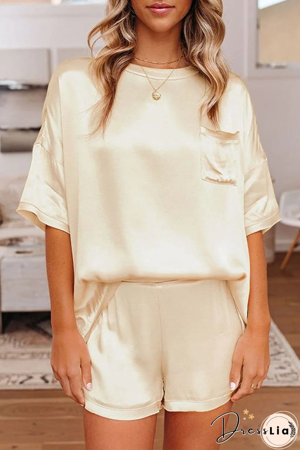 Satin Short Sleeve Two Piece Sets