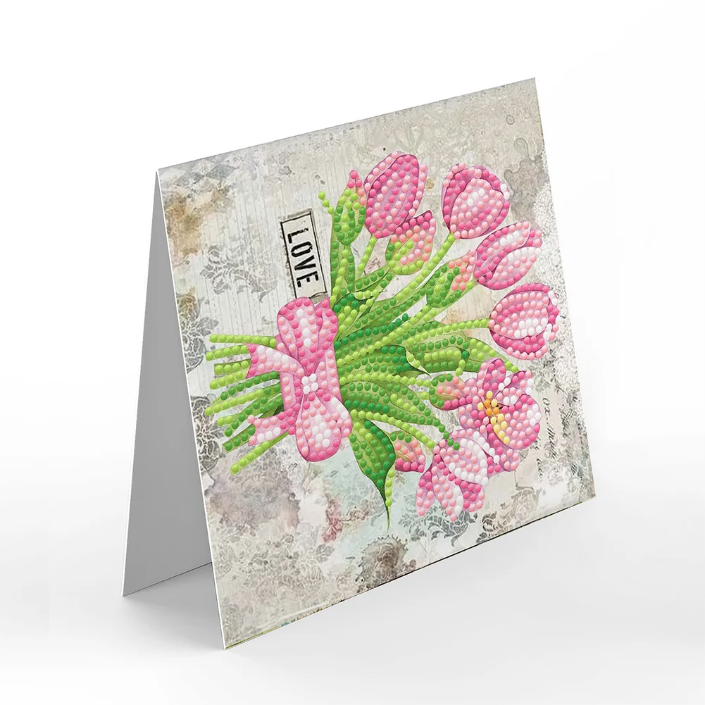 8pcs Flower Diamond Painting Greeting Card Includes Envelope DIY Postcards【With White Envelope】