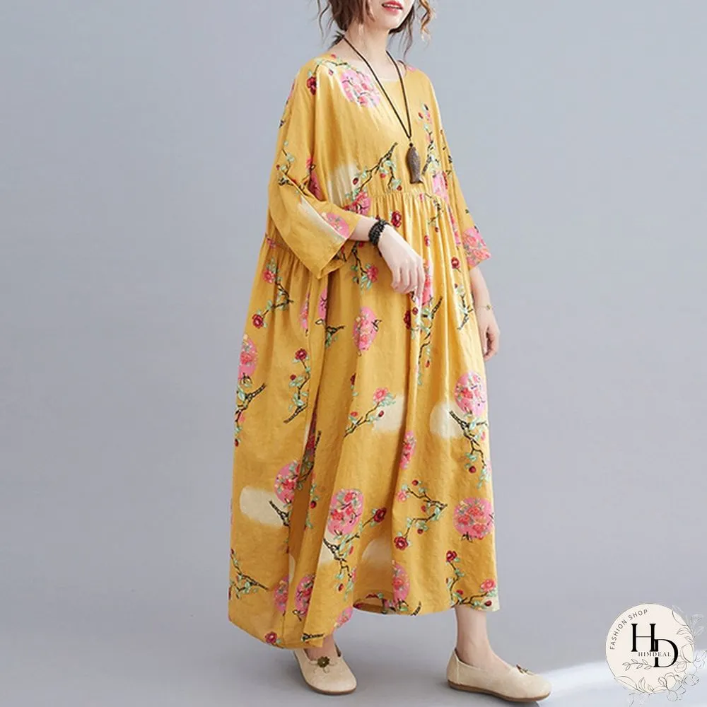 ZANZEA Women Half Sleeve Round Neck Dress Floral Print Summer Dress Casual Loose Long Dress