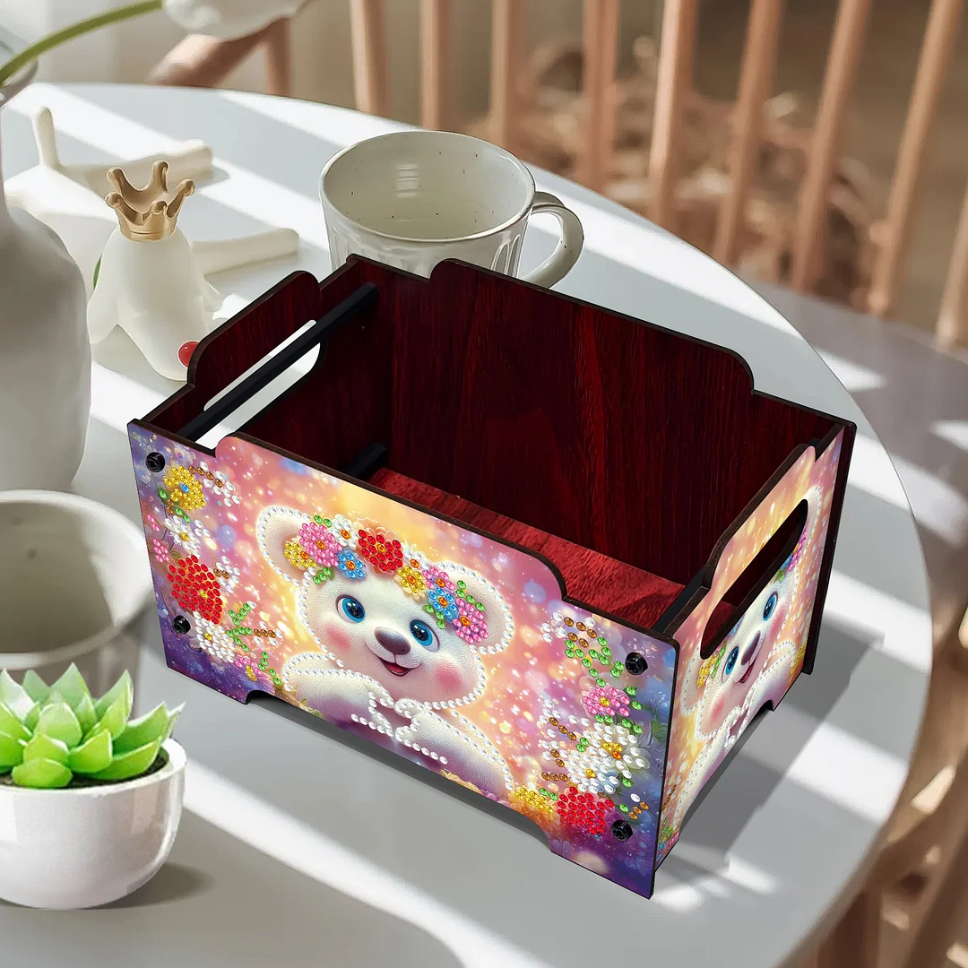 5D DIY Diamond Painting Art Decorative Storage Box Wood Storage Clutch (Bear)